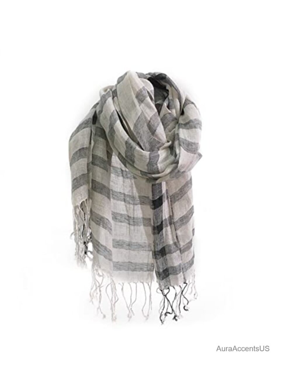 Flax Linen Scarf for Women Men Plaid Striped Lightweight Breathable Shawl Wrap